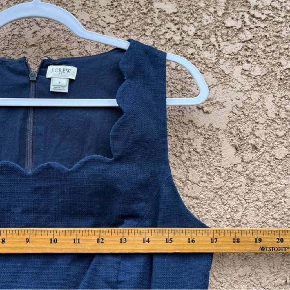J. Crew Dress Size 8 Women's Sleeveless Scallop Trim Navy‎ Blue Classy Casual - Picture 9 of 10